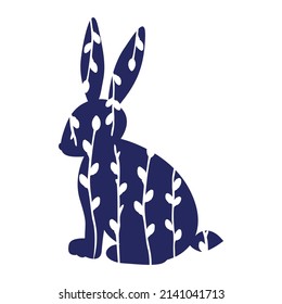 Silhouette of an Easter hare with sprigs of willow. vector illustration