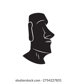 Silhouette of an Easter Island Moai stone statue head, side profile.