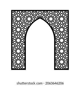 Silhouette of the eastern openwork arch in black on a white background. Vector illustration.