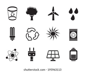 Silhouette Ecology, energy and nature icons - Vector Icon Set