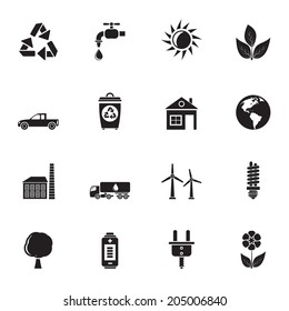 Silhouette ecology and environment icons - vector icon set