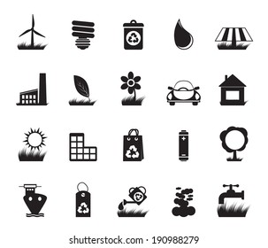 Silhouette Ecology and nature icons - vector icon set