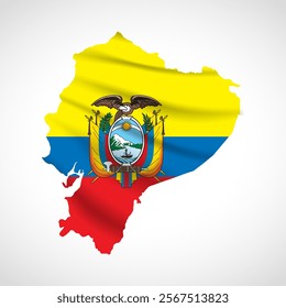 Silhouette of Ecuador map filled with the Ecuadorian flag design, symbolizing national pride, cultural heritage, and geographic diversity.  
