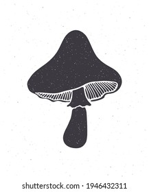 Silhouette of edible mushroom. Vector illustration. Clipart for packaging, menus, signboards, showcases, textiles, clothes, greeting cards. Isolated white background