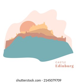 Silhouette of Edinburgh Castle in Scotland, United Kingdom. Edinburgh landmarks logo in flat style. UK city architecture vector icon.