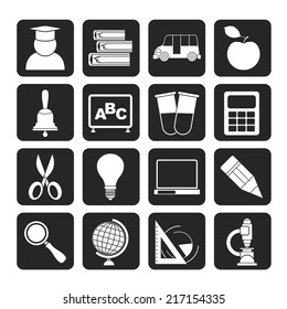 Silhouette education and school icons - vector icon set