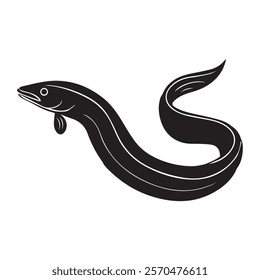 Silhouette Eel fish vector art illustration.