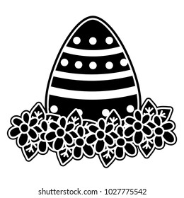 silhouette egg easter with point figures and flowers decoration