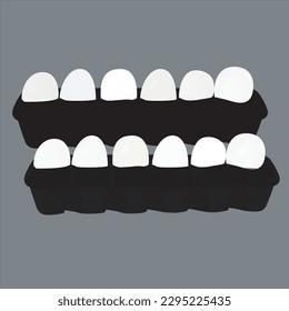 Silhouette eggs in tray isolated vector chicken eggs in carton box on white background. Cardboard package with fresh eggs, angle view, farm production retail in store
