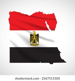 Silhouette of Egypt map filled with the Egyptian flag design, symbolizing national pride, cultural heritage, and geographic significance.  
