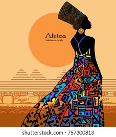 
Silhouette of an Egyptian woman against the backdrop of Egyptian pyramids.