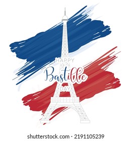 Silhouette of Eiffel tower building landmark on a french Bastille day Vector