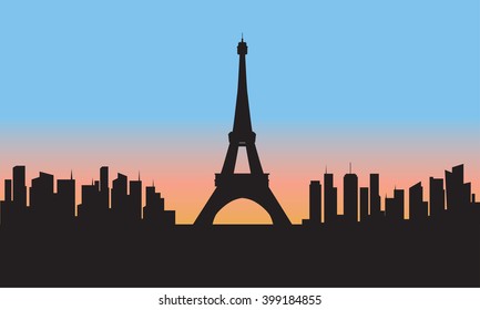 silhouette of eiffel tower cityscape at sunset