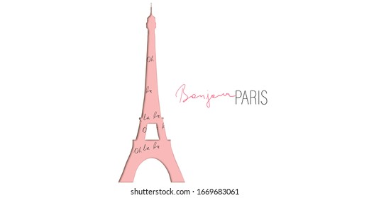 Silhouette of Eiffel tower. Good afternoon in French. Calligraphic design elements. Vector