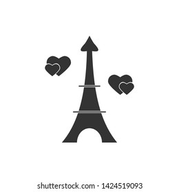 silhouette of eiffel tower.  Love vector icon isolated on white background