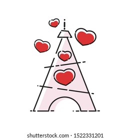 Silhouette of Eiffel tower on the pink watercolor background