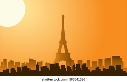 Silhouette of eiffel tower with orange background