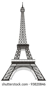 silhouette of Eiffel tower in Paris, isolated o white