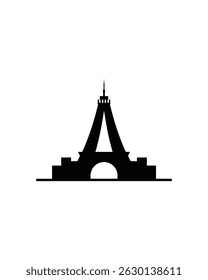 Silhouette of the Eiffel Tower is presented with bold shapes, creating a minimalist vector graphic. The graphic features a black and white contrast.