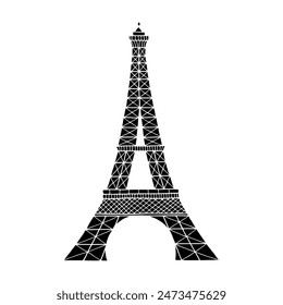 Silhouette of Eiffel Tower vector hand drawn illustration. Symbol of Paris. Vintage drawing painted by black inks for icon, logo or design