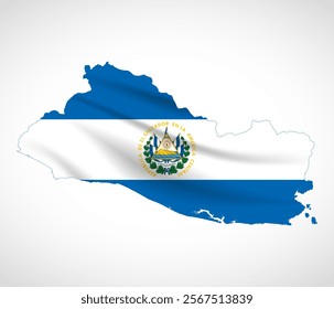 Silhouette of El Salvador map filled with the Salvadoran flag design, symbolizing national pride, cultural heritage, and geographic identity.  
