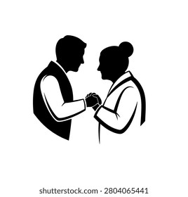 A silhouette of an elderly couple holding hands, symbolizing love and companionship.
