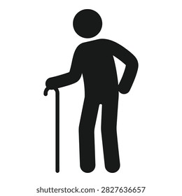 A silhouette of an elderly man holding a cane, standing alone in a white background, conveying a sense of support and care