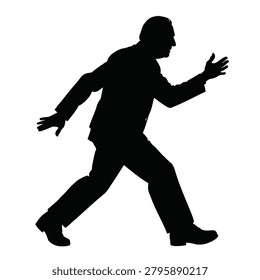 Silhouette of an elderly man walking with a cautious stride