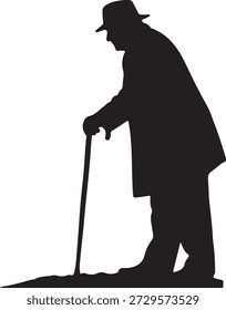 Silueta de un anciano con sombrero y caminando con la Asistencia de un bastón