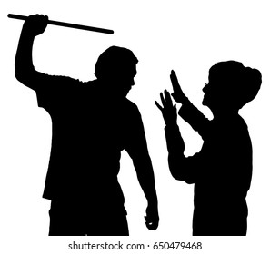 Silhouette of an elderly woman being physically abused  