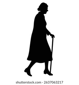 Silhouette Of Elderly Woman Walking Outdoor Scene Silhouette Vector Art Illustration