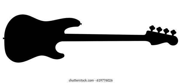 Silhouette of electric bass guitar isolated on white background.