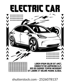 silhouette electric car with brutalism background