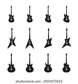 silhouette electric guitar icon set, black design vector illustration isolated on white background.