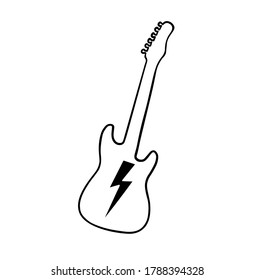 Silhouette der elektrischen Gitarre mit Blitz-Tätowierung leuchtenden Illustration linearen Zeichnung.