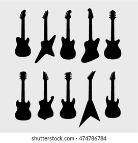 Silhouette of electric guitars, vector set, part 2