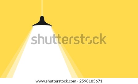 Silhouette of electric lamp with scattered rays on yellow background. Light lamp projector icon. Template for festival banner, brochure, flyer, poster with place for text. Movie time concept.