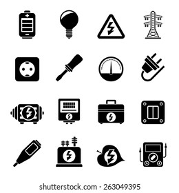 Silhouette Electricity, power and energy icons - vector icon set