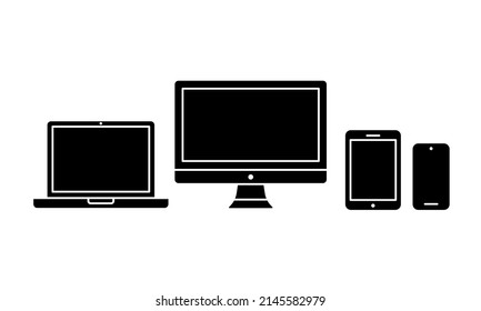 Silhouette of electronic device icon set. Suitable for computer device ecosystem, laptop and smartphone technology banner element.