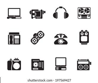 Silhouette Electronics Media Technical Equipment Icons Stock Vector ...