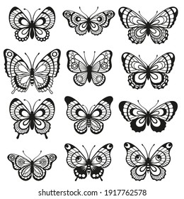 Silhouette elegant butterfly isolated on white background. Easy laser cut file for wedding design, birthday card decor and scrapbooking