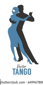 Silhouette of elegant couple dancing tango. Vector Illustration