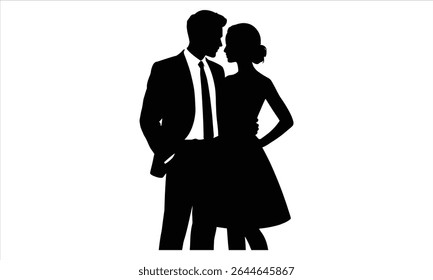 Silhueta de casal elegante no amor