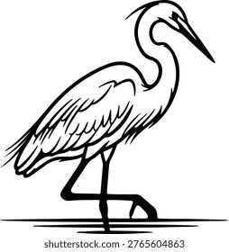 Silhouette elegant great blue heron wading bird standing in water vector design