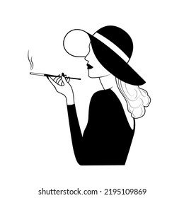 Silhouette de una mujer elegante con un cigarrillo en la mano
