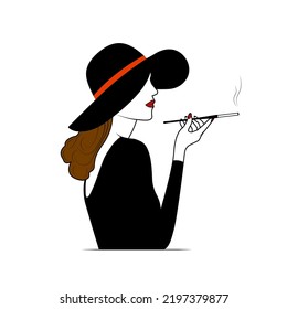 Silhouette einer eleganten Dame mit einer Zigarette in der Hand