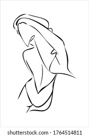 Silhouette of elegant lady vector.   Sexy woman logo. Back view. Female beauty rituals. Shampoo advertising