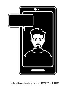 silhouette elegant man inside smartphone with chat bubble