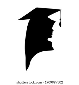 Silhouette of an elegant veiled woman wearing a graduation gown