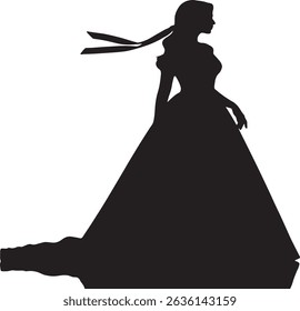 Silhouette of elegant woman in flowing gown